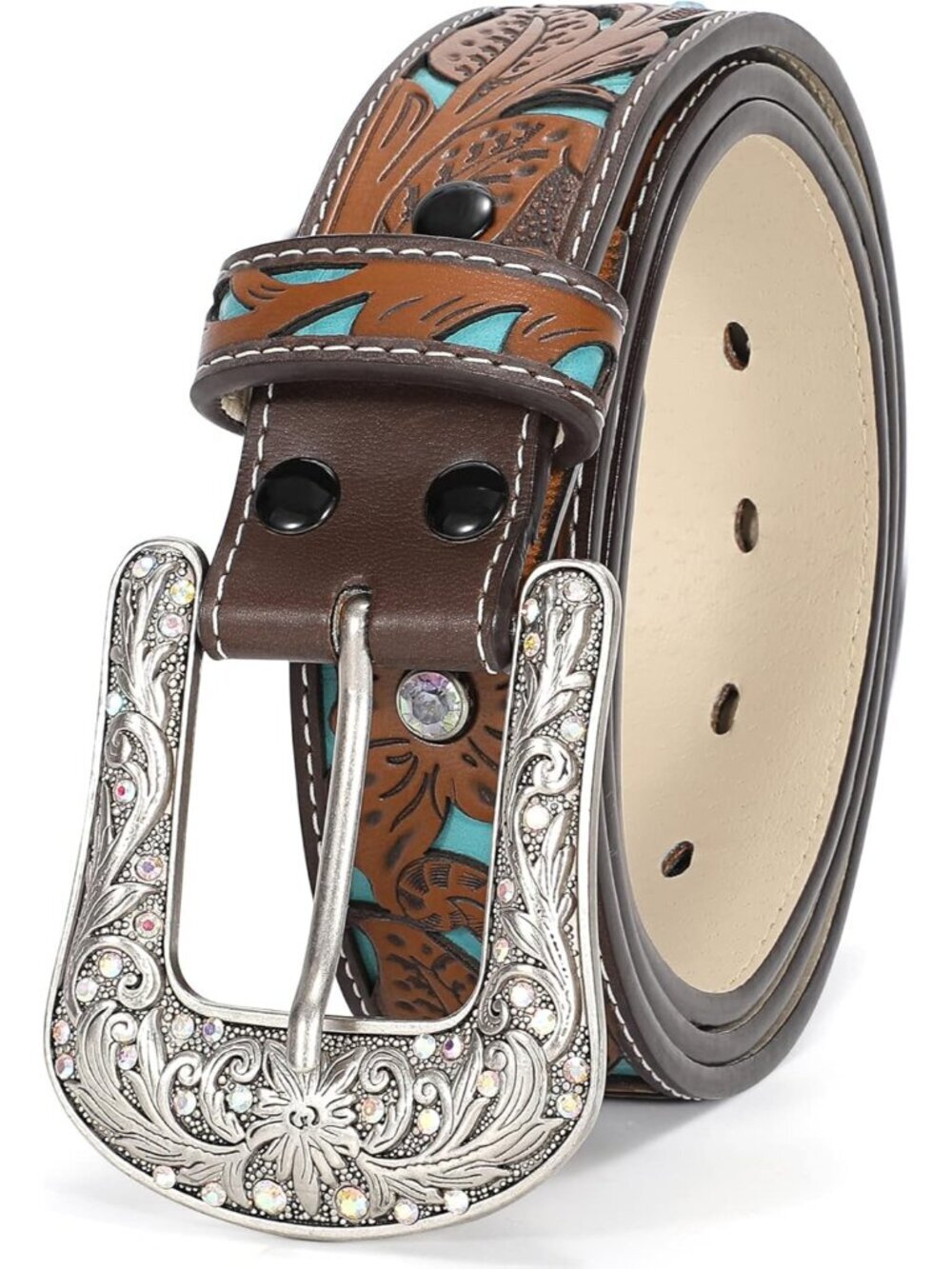 Unisex Turquoise Genuine Leather Belt Western Vintage Cowgirl Country Belt